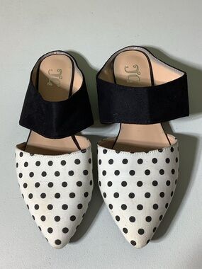 JC polka dot mules, size 9